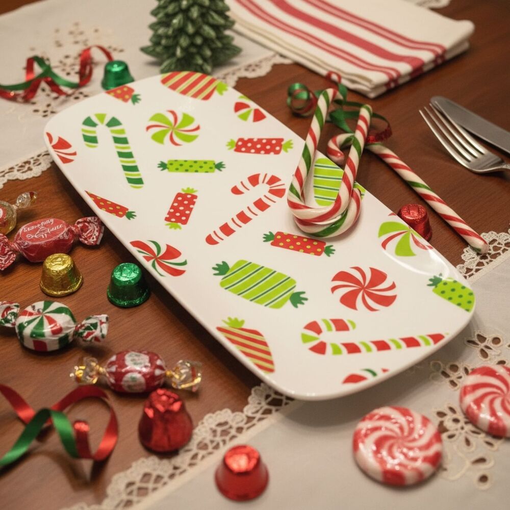 Christmas Candy Tray Raised Design 11 3/4" Long Festive Holiday Server